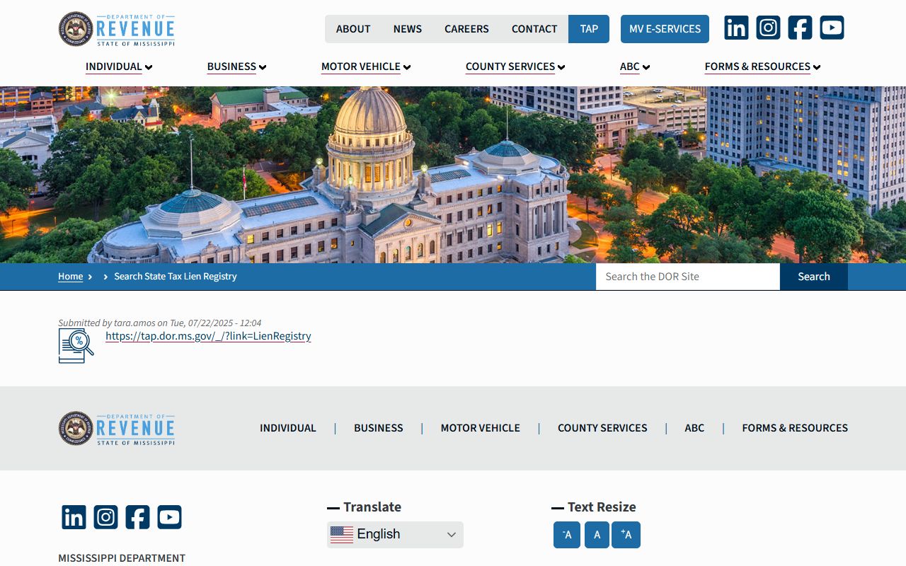 Tippah County Circuit Clerk state tax lien registry search tool