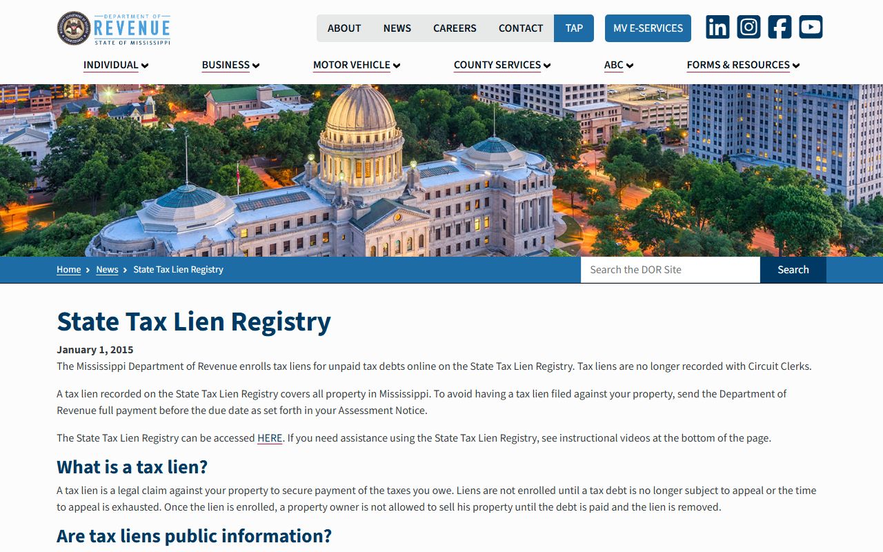 Tippah County Circuit Clerk and Mississippi state tax lien registry records