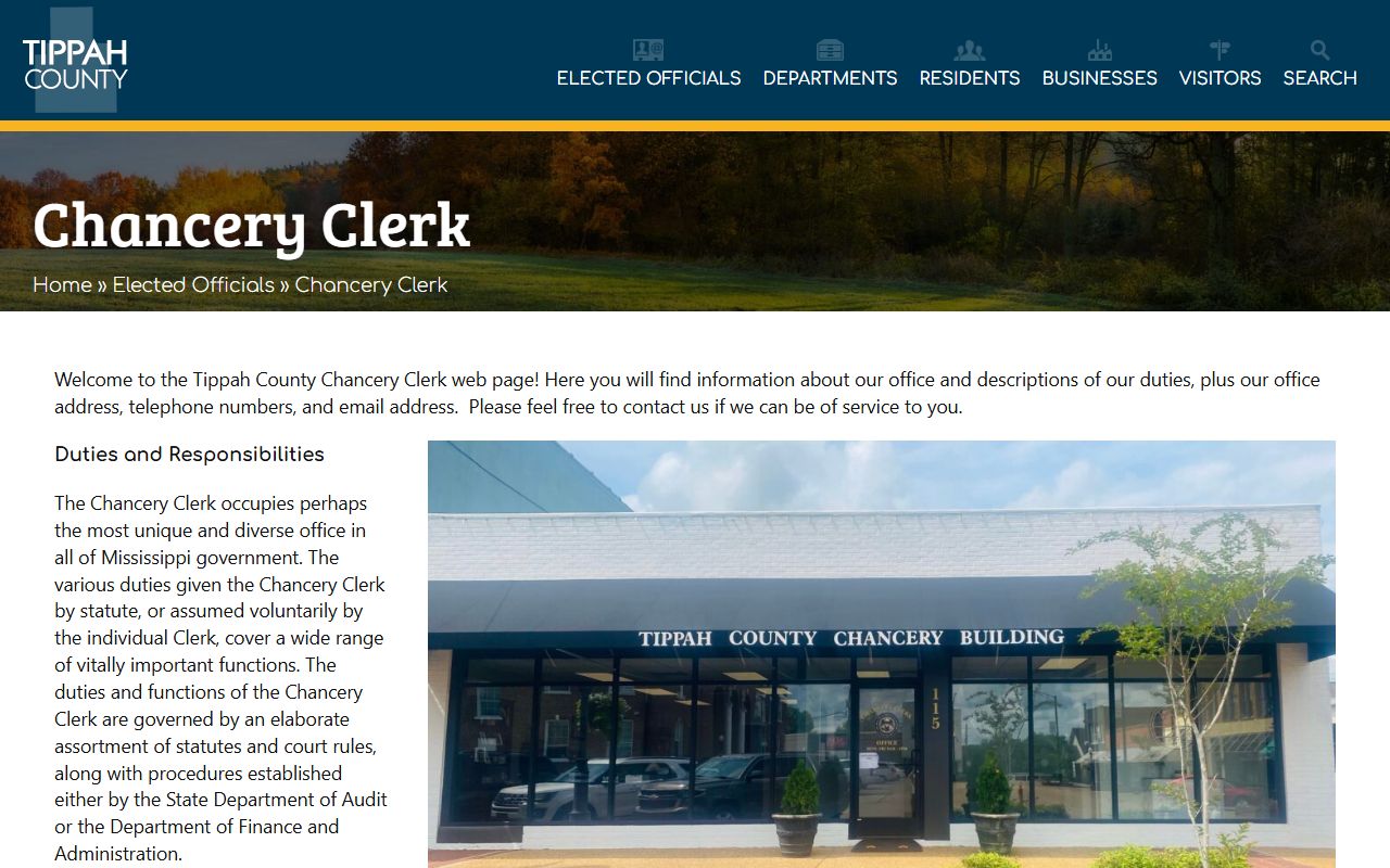 Tippah County Chancery Clerk office and court records building in Ripley