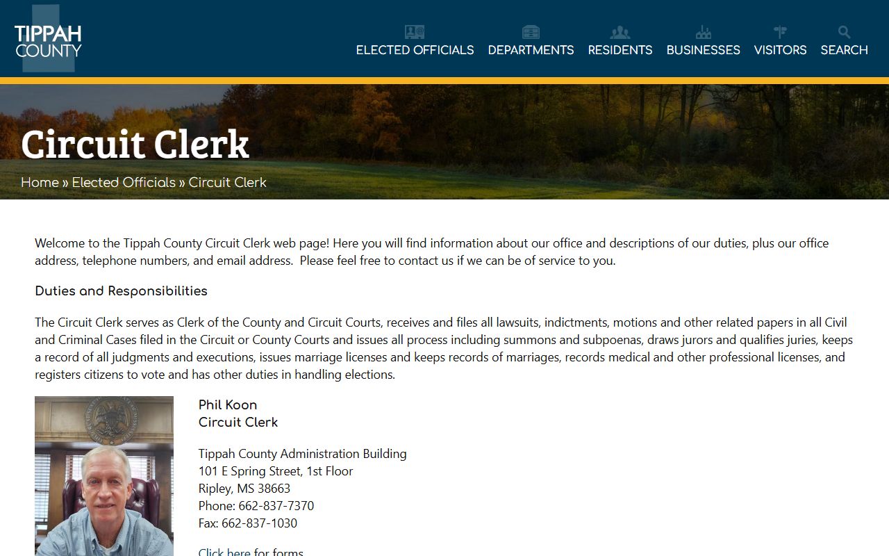 Tippah County Circuit Clerk official page and court records contact