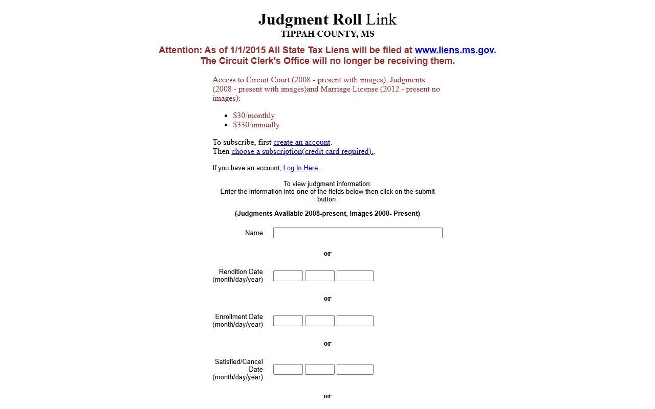 Tippah County Circuit Clerk judgment roll record search