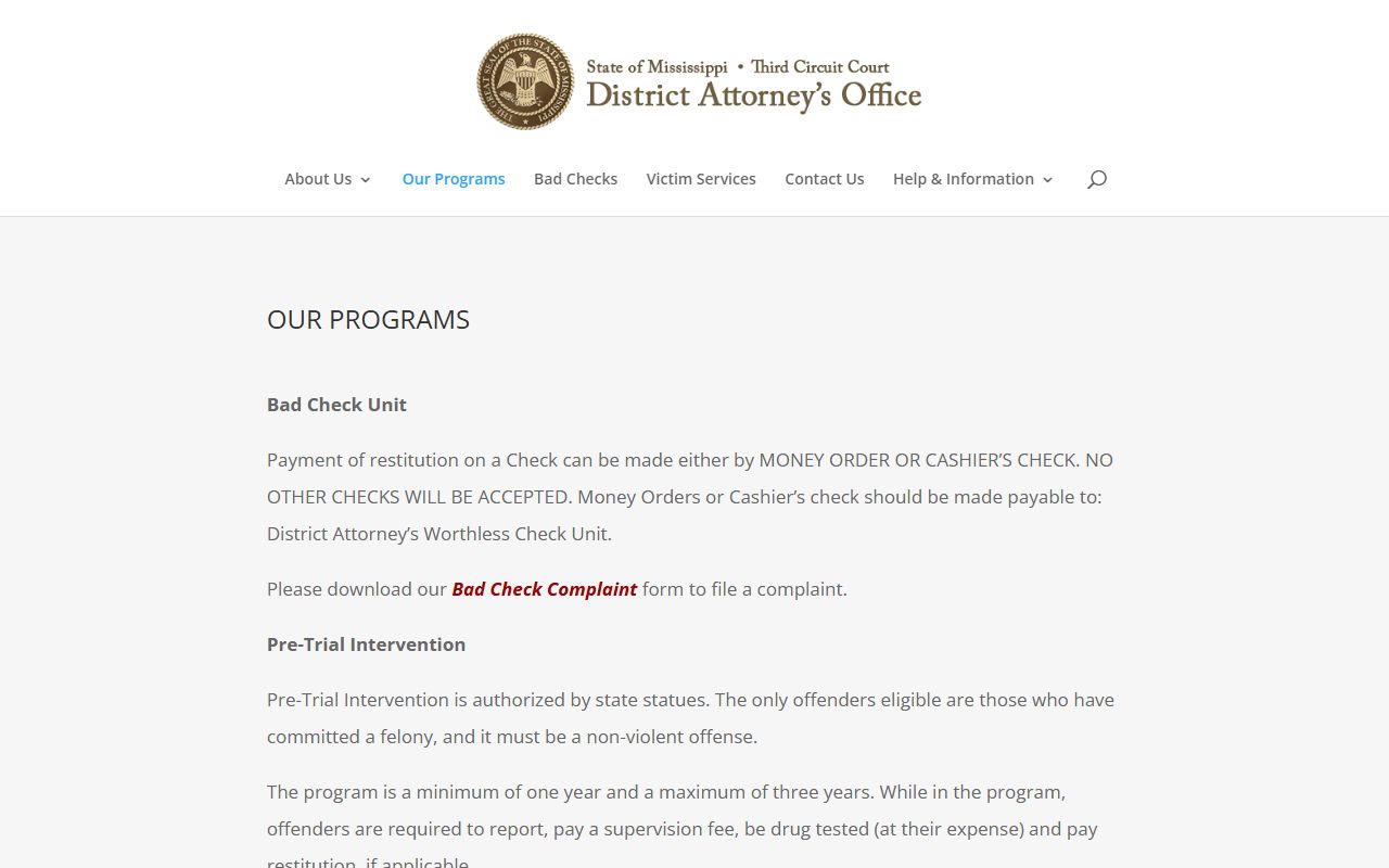 Tippah County arrest charge diversion and expunction program