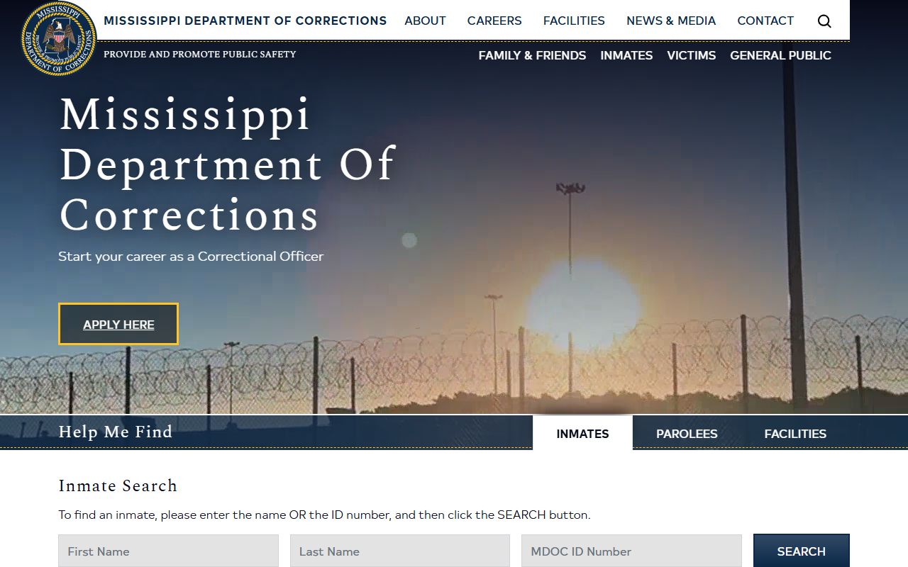 Tippah County state prisoner lookup begins at the Mississippi Department of Corrections homepage