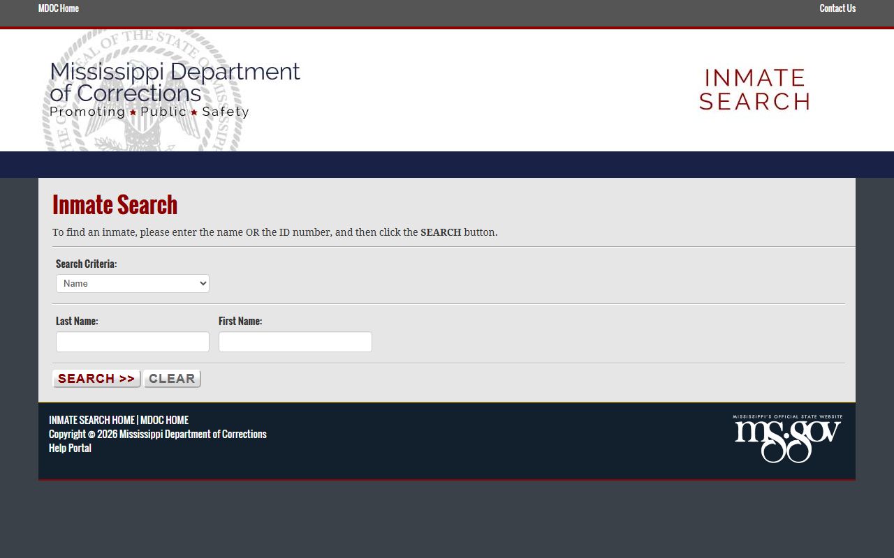 Tippah County inmate search through the Mississippi MDOC statewide inmate lookup