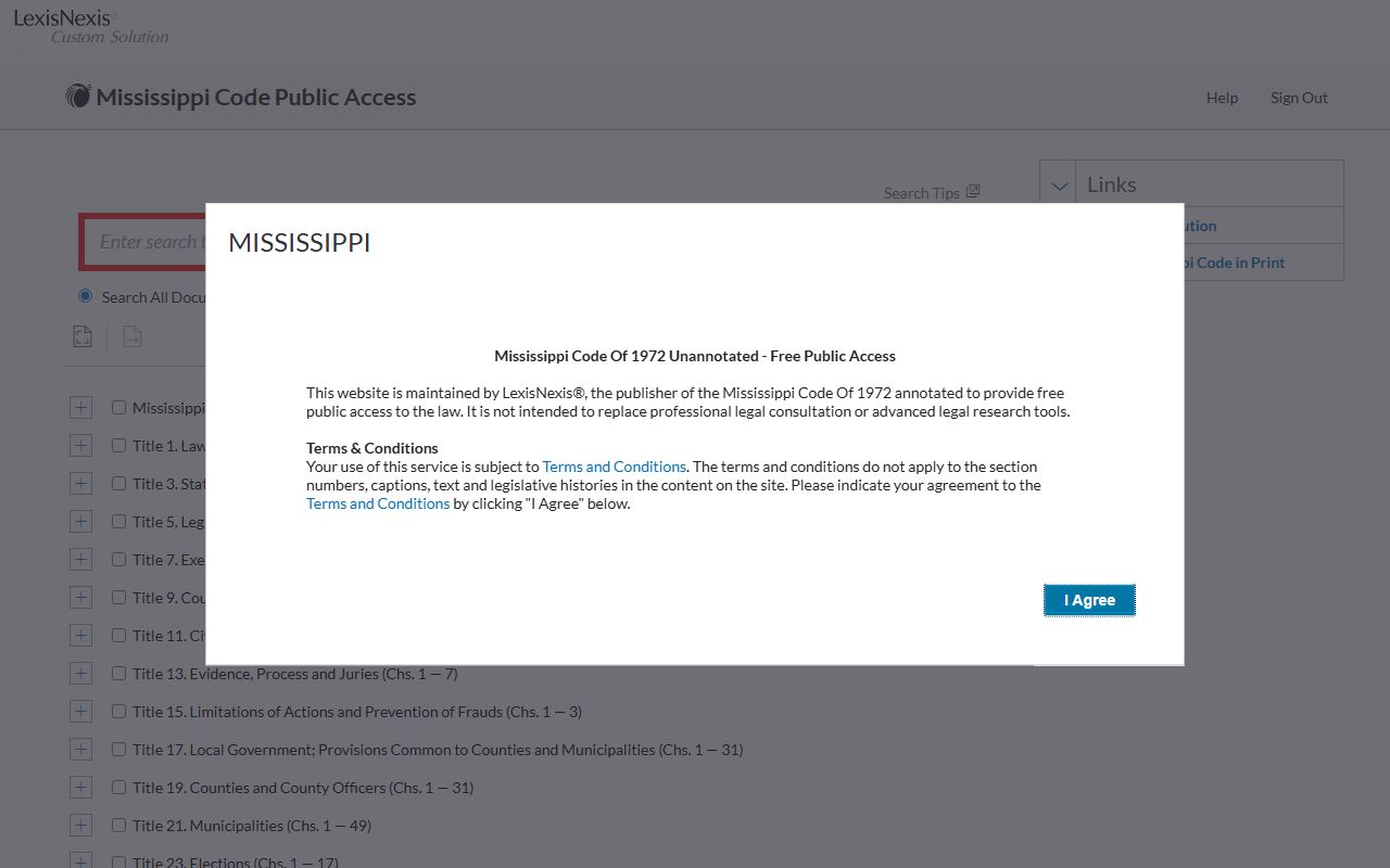 Tippah County probate records and Mississippi Code public access portal