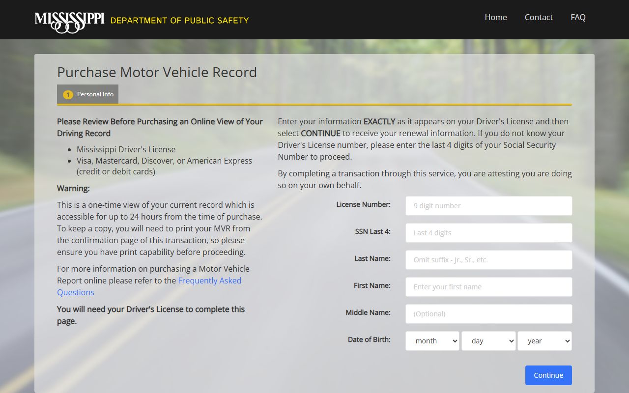 Tippah County driver record purchase portal compared with the traffic court record