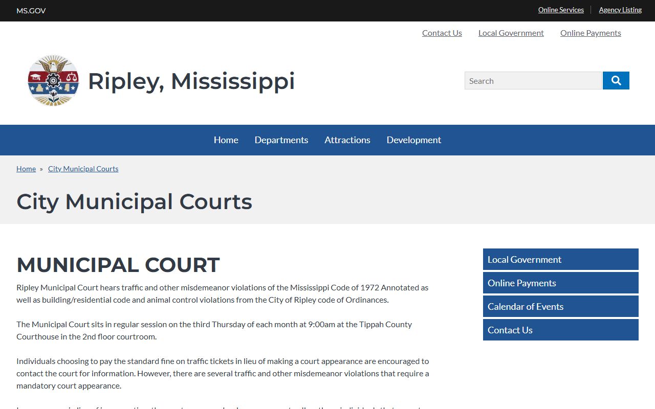 Tippah County traffic court records and Ripley Municipal Court schedule