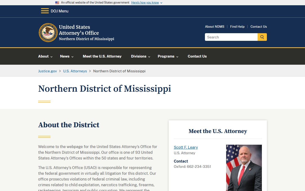 Tippah County federal warrant resources at the U.S. Attorney Northern District of Mississippi